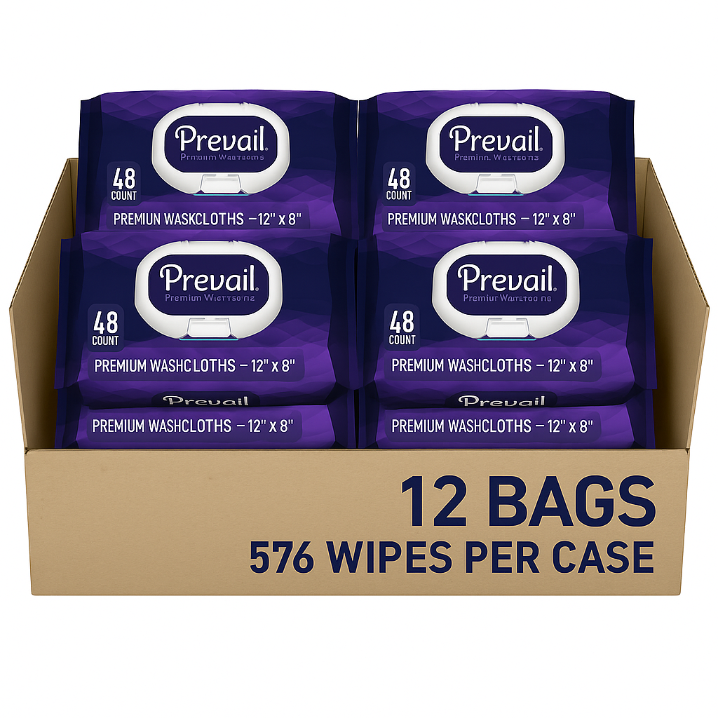 Prevail® Premium Washcloths – 48 Wipes per Pack (Case of 12 Packs = 576 Total Wipes)