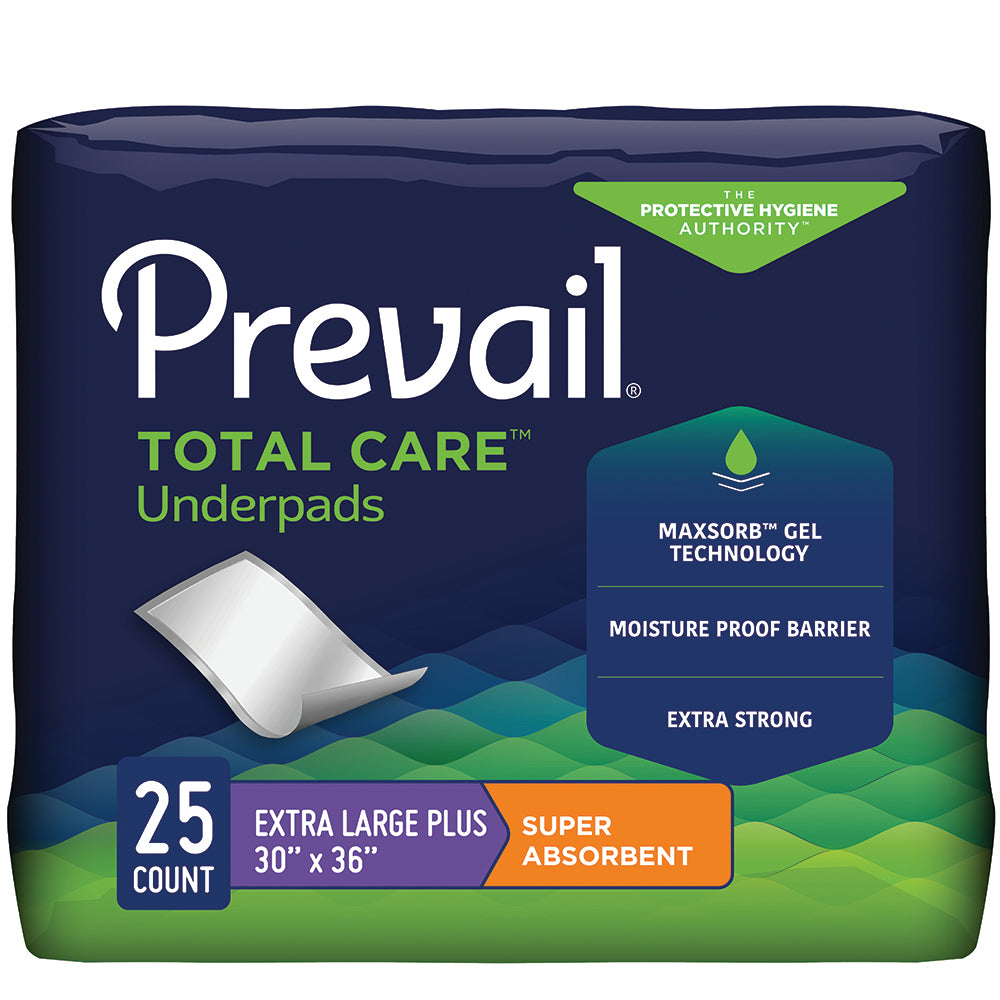 Prevail Underpads 30×36 – Case of 6 Bags (150 Total Pads)
